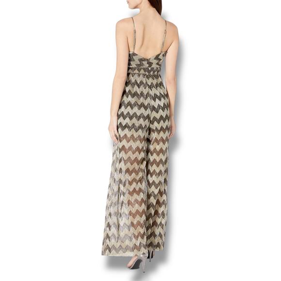 ASTR Size M Phoebe Zigzag Metallic V-Neck Wide Leg Jumpsuit Travel Packable - Picture 10 of 10